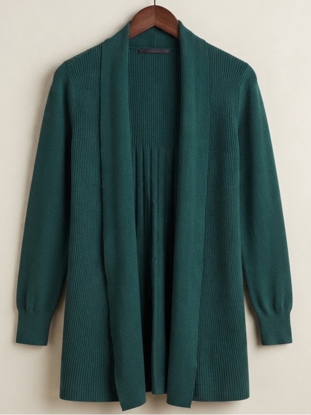 Cyrus Deep Green Open-Front Ribbed Cardigan